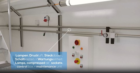 Elektrik, Beleuchtung und Druckluftinstallationen