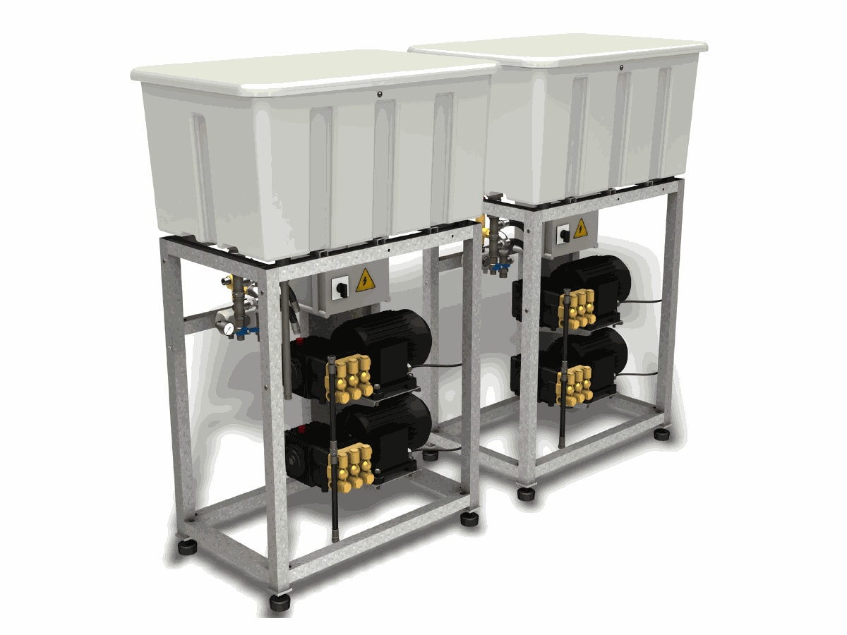 Doppeltes Pumpenrack 6,0 kW 80 bar 42 l/min inkl. Steuerung und Vorratstank