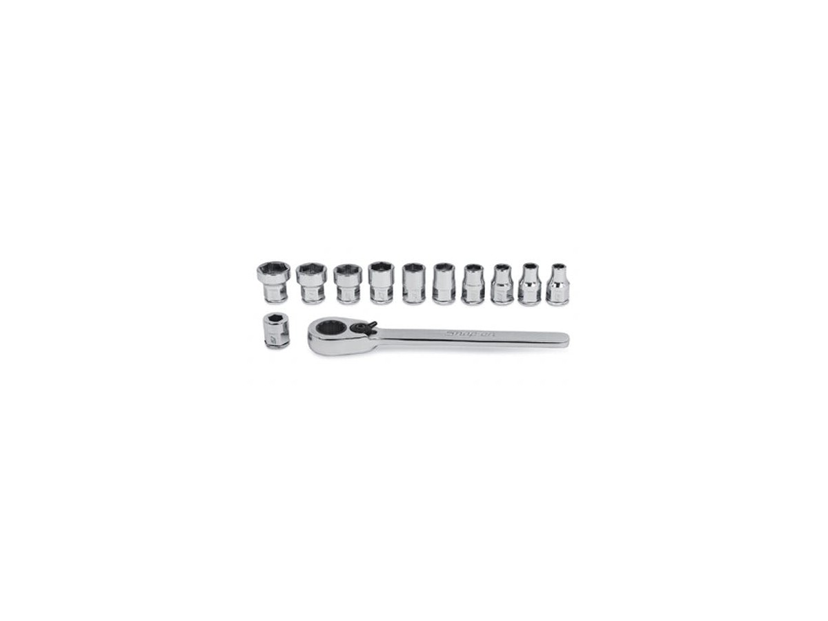 Low Profile Ratchet/ Socket Set 5-13 mm 12 pc 1/4" Drive 6-Point Metric Flank Drive® Low Profile Ratchet/ Socket Set (5-13 mm)