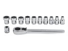 Low Profile Ratchet/ Socket Set 5-13 mm 12 pc 1/4" Drive 6-Point Metric Flank Drive® Low Profile Ratchet/ Socket Set (5-13 mm)