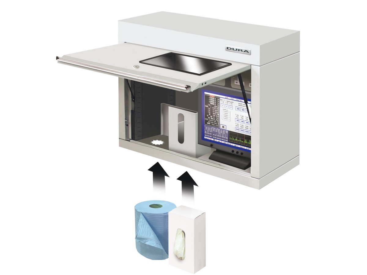 DURA Schrank mit Handtuch-/ Handschuhspender und eingebautem Monitor