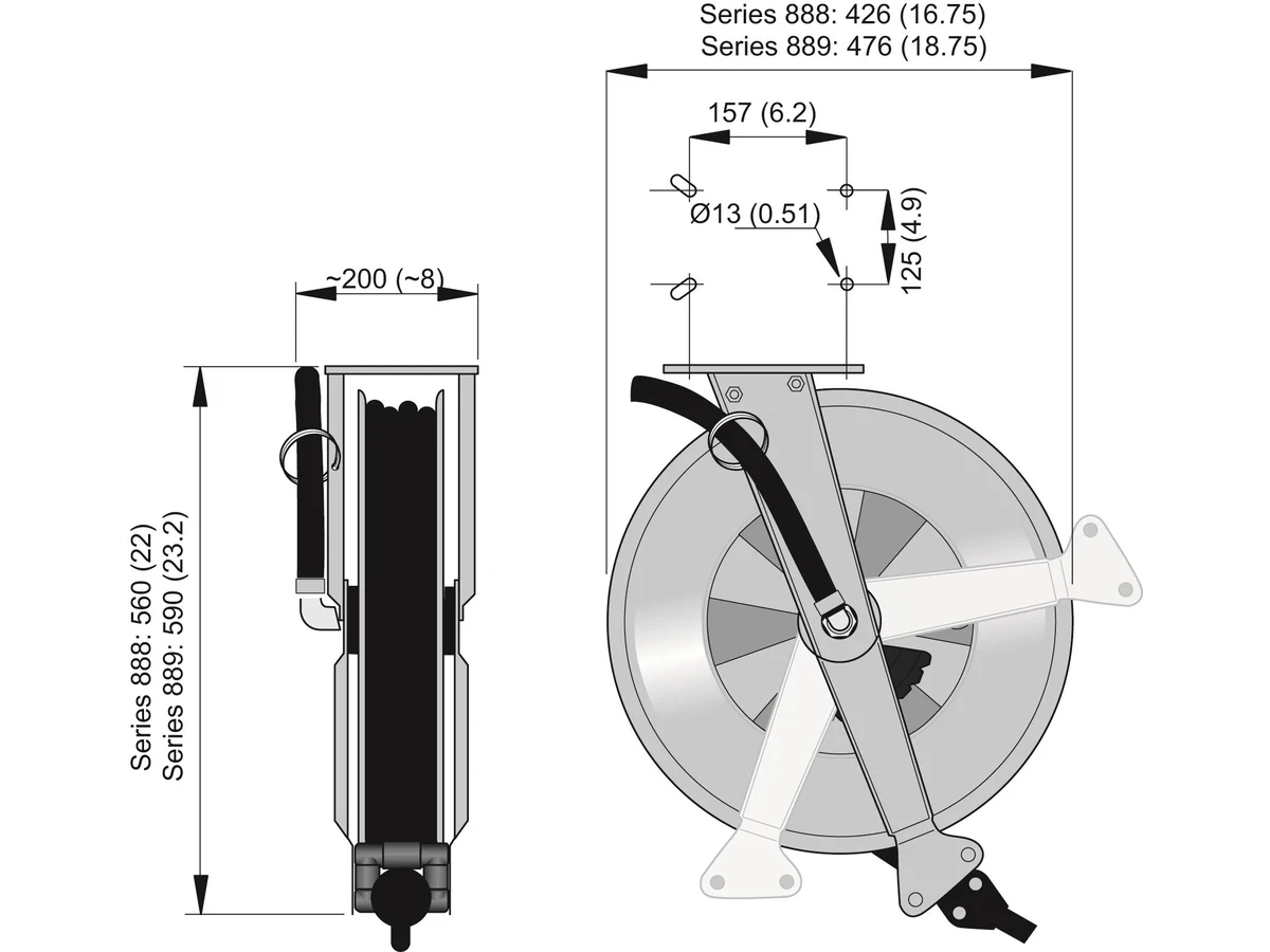 NEDERMAN Schlauchaufroller Serie 888 - ID=13mm, L=10m 1/2"
