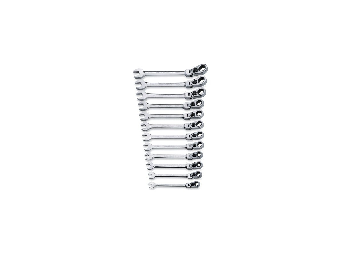 Jeu de clés à cliquet à tête flexible, standard métrique 15° (Blue-Point®) 12 côtés 8-19 mm, 12 pièces