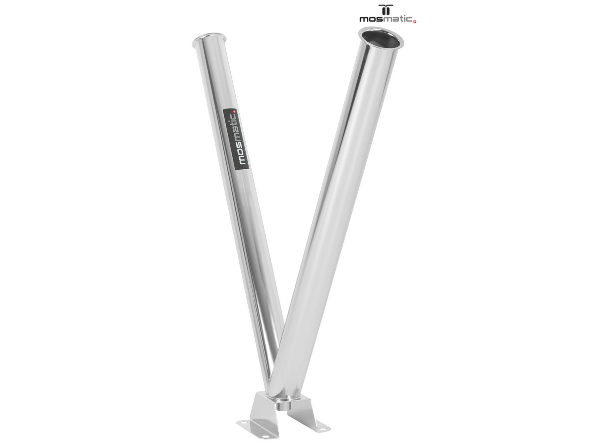 Support en V pour 2 lances, fixation au sol avec raccord de fuite